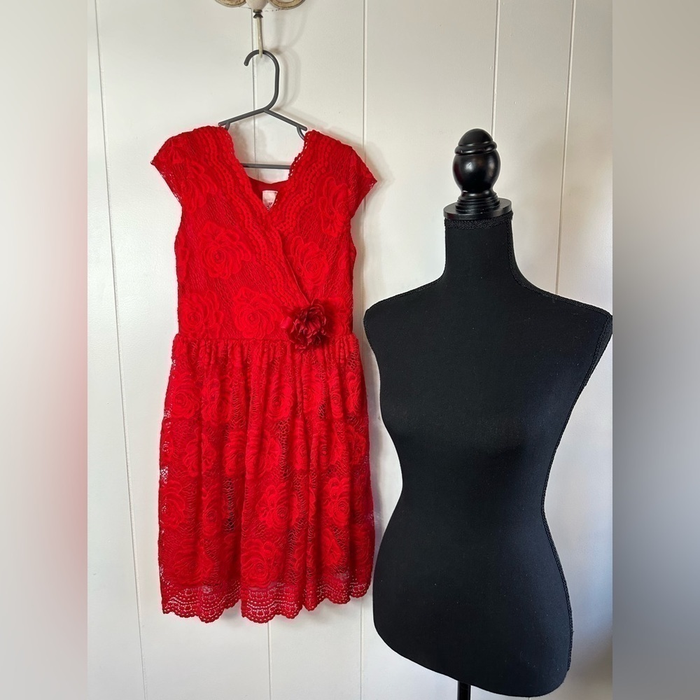 Just Kids Red Lace Little Girl’s Size 10 Dress - Picture 4 of 11